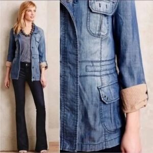 Anthropologie Marrakech Utility Anarak Light Blue Chambray Jacket Large